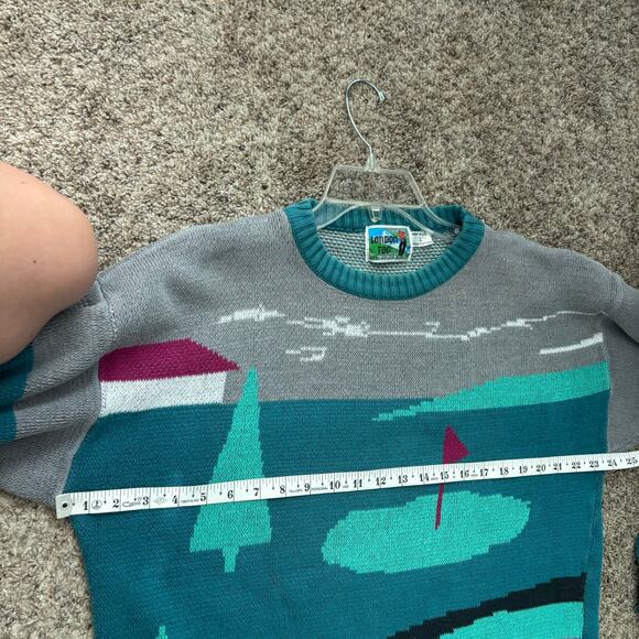 VTG London Fog Golf Sweater Men's Large Made in USA 100% Cotton Intarsia Knit - Picture 5 of 15